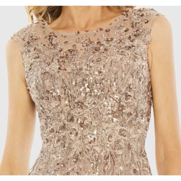 Mac Duggal 20398 Gold Sequin Fit & Flare Midi Dress 16 Cap Sleeves Cocktail NWT - Picture 7 of 16